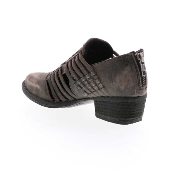 Charcoal Distressed Leather Braided Cut Out Bootie - Picture 7 of 8